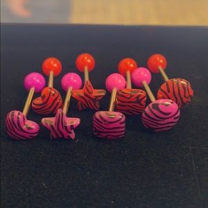 Tongue bar sets in red or pink straight barbell